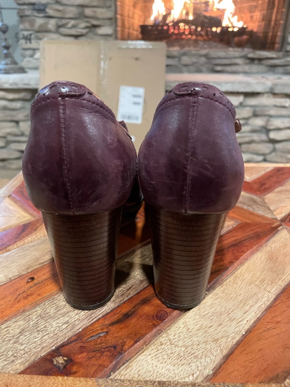 Clarks Burgundy Mary Jane Block Heels - Picture 4 of 4